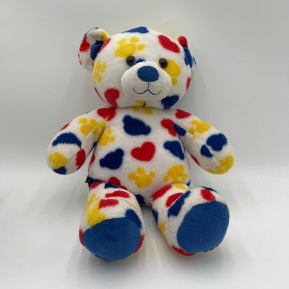 BAB 2011 White Bear with RED Hearts Yellow Paw Prints Blue Bear build a bear toy - Picture 1 of 12